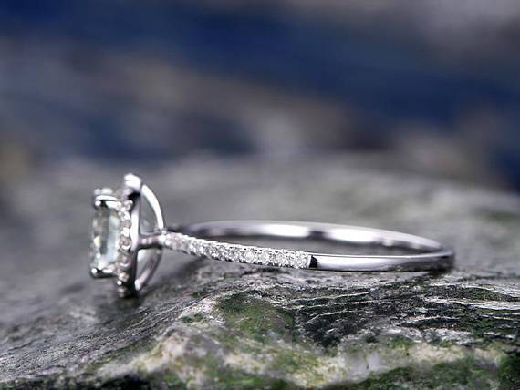 1.25 Carat Halo Round Cut Aquamarine and Diamond Engagement Ring in White Gold