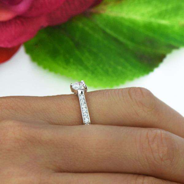 0.5 Carat Heart Cut Accented Engagement Ring in White Gold over Sterling Silver