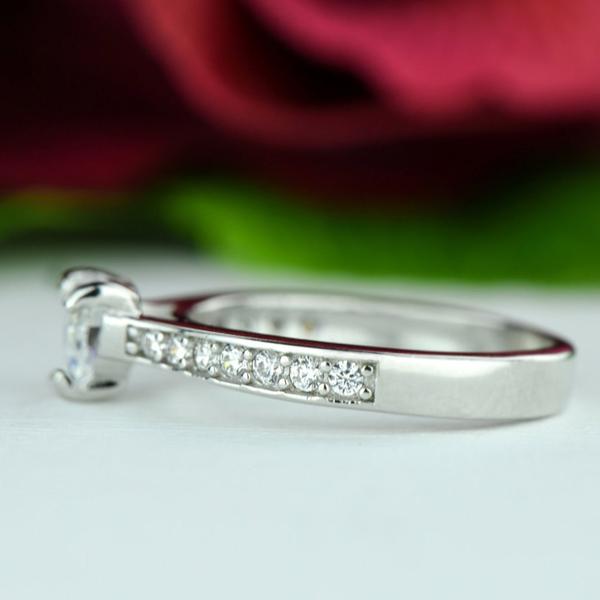 0.5 Carat Heart Cut Accented Engagement Ring in White Gold over Sterling Silver