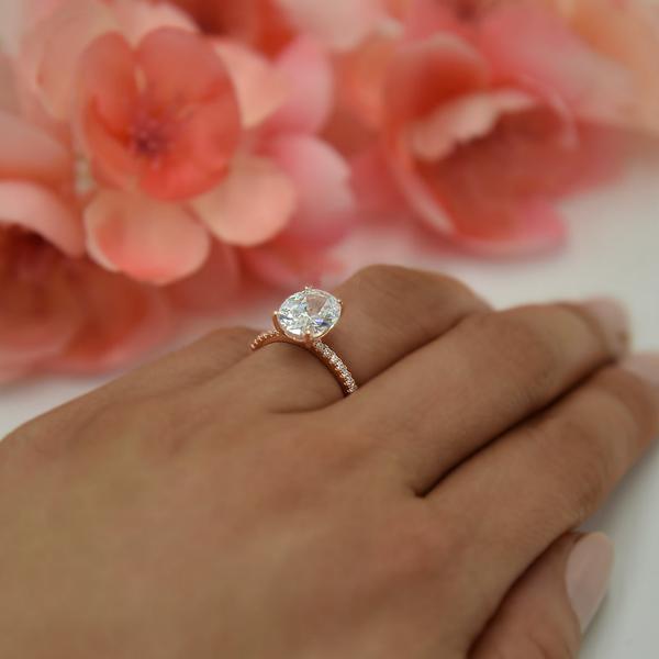 3.25 Carat Oval Cut Accented Engagement Ring in Rose Gold over Sterling Silver