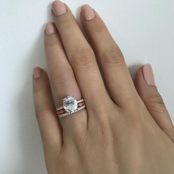 3.25 Carat Oval Cut Accented Engagement Ring in Rose Gold over Sterling Silver