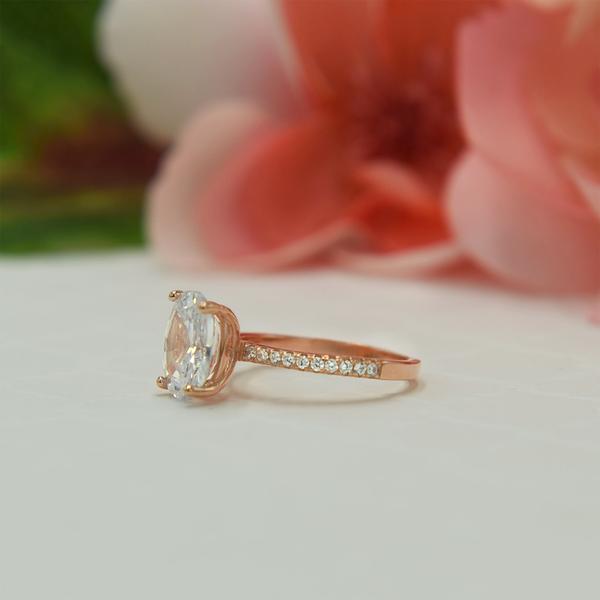 3.25 Carat Oval Cut Accented Engagement Ring in Rose Gold over Sterling Silver
