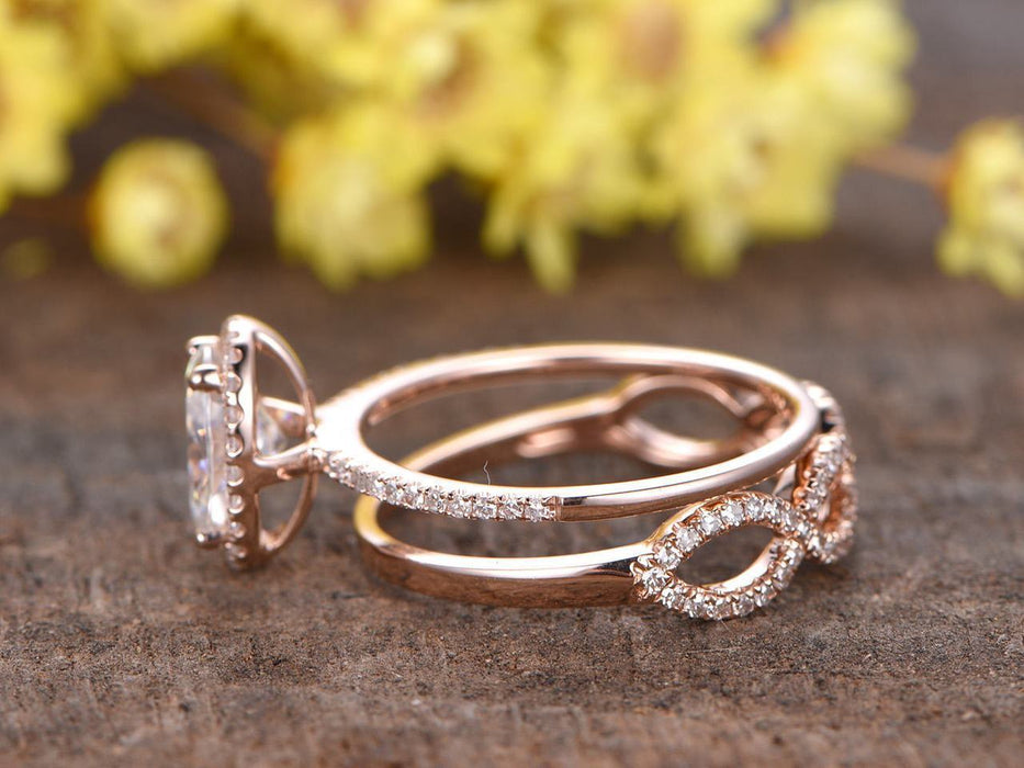 1.50 Carat Oval Cut infinity Moissanite and Diamond Wedding Set in Rose Gold