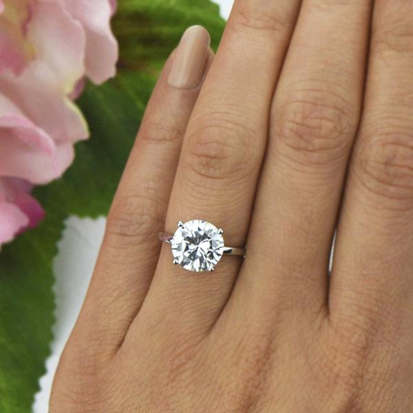 Final Sale: Classic 4 Carat Round Cut Solitaire Engagement Ring in White Gold over Sterling Silver