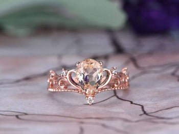 Crown Shape 1.25 Carat Morganite and Diamond Engagement Ring in Rose Gold