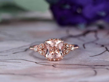 Antique 1.25 Carat Cushion Cut Morganite and Diamond Engagement Ring in Rose Gold