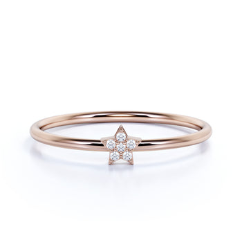 Dazzling Star Shaped Stacking Ring with Round Diamonds in Rose Gold