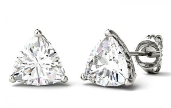 Classic 3 Prong 2 Carat Trillion Cut Moissanite Stud Earrings in White Gold