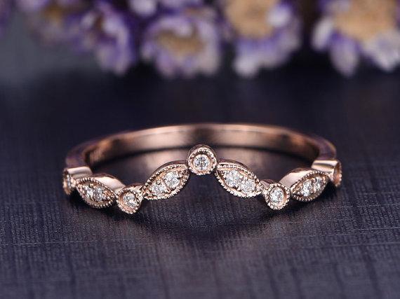 Antique .25 Carat Round cut Diamond Wedding Ring Band artdeco milgrain in Rose Gold