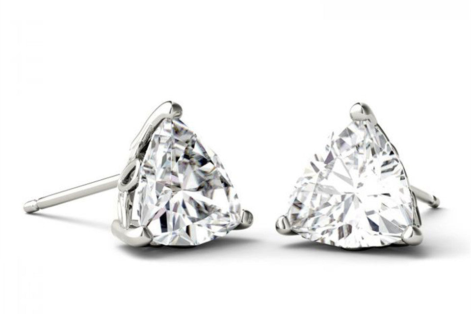 Classic 3 Prong 2 Carat Trillion Cut Moissanite Stud Earrings in White Gold