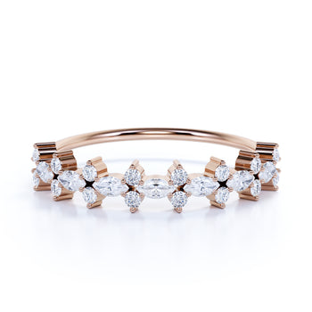 Exquisite White Diamond Stacking Wedding Ring Band in Rose Gold