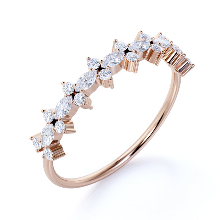 Exquisite White Diamond Stacking Wedding Ring Band in Rose Gold