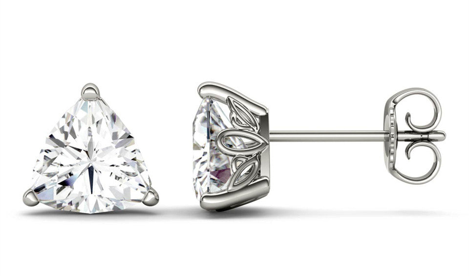 Classic 3 Prong 2 Carat Trillion Cut Moissanite Stud Earrings in White Gold