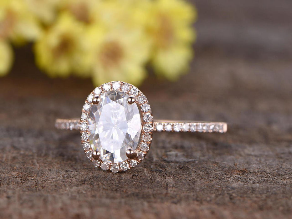 1.25 Carat Oval Cut Moissanite and Diamond Engagement Ring in Rose Gold