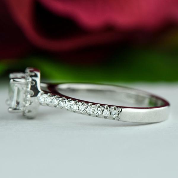 1 Carat Princess Halo Engagement Ring in White Gold over Sterling Silver