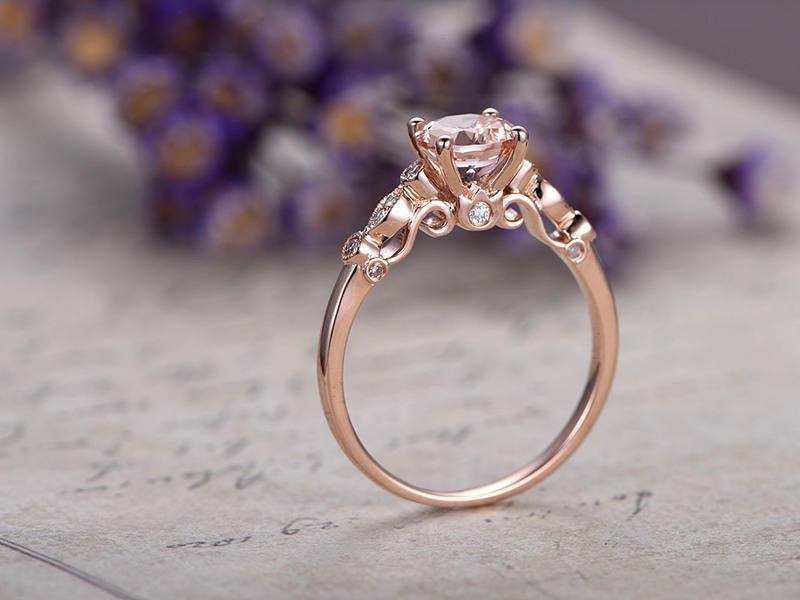 Unique 1.25 Carat Morganite and Diamond Engagement Ring in Rose Gold