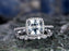 Beautiful 1.50 Carat Princess Cut Aquamarine and Diamond Halo Art Deco Wedding Ring Set in Rose Gold