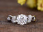 Antique Flower Design 1.25 Carat Round Cut Moissanite and Diamond Engagement Ring in White Gold