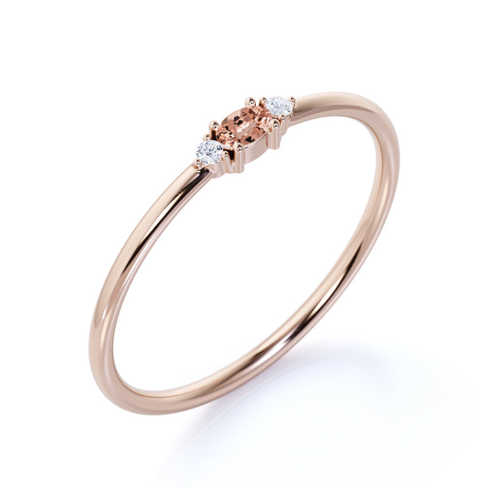 Vintage Oval Cut Morganite and Diamond Trilogy Stacking Ring