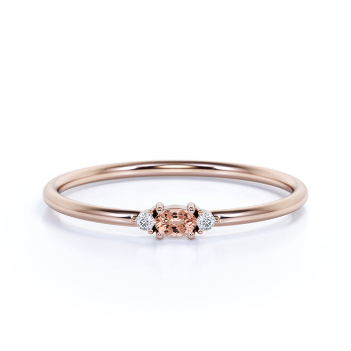 Vintage Oval Cut Morganite and Diamond Trilogy Stacking Ring