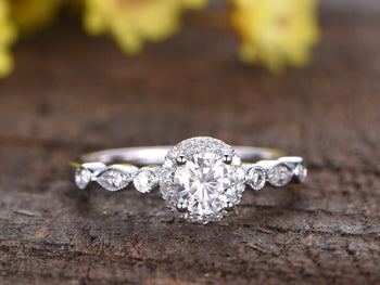1.50 Carat Round Cut Moissanite and Diamond Engagement Ring for Her in White Gold