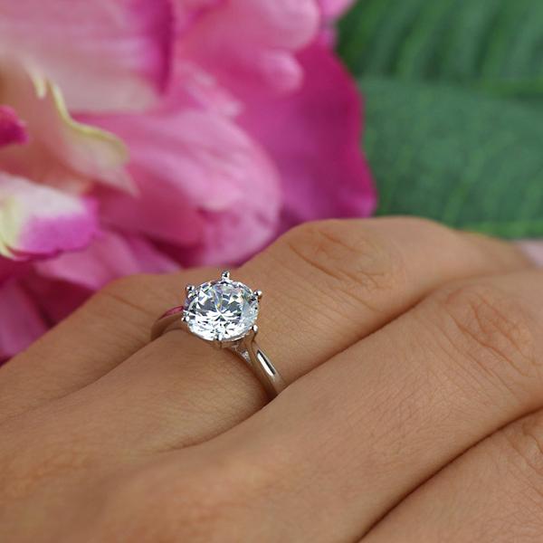 2 Carat Round Cut Solitaire Engagement Ring in White Gold over Sterling Silver