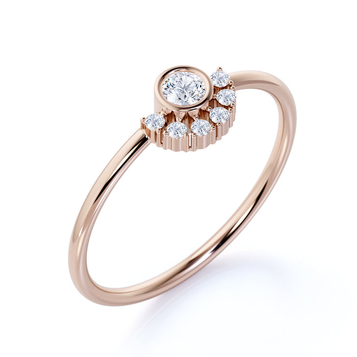 7 Stone Round Shape Diamond Stackable Ring in Rose Gold