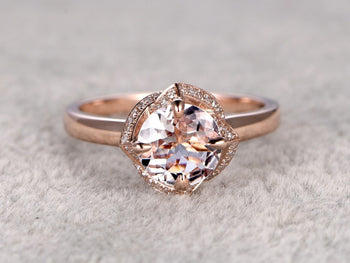 Flower Shaped 1.25 Carat Round Cut Solitaire Morganite Engagement Ring in Rose Gold