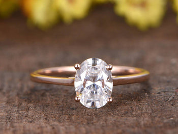 1 Carat Oval Cut Moissanite Solitaire Engagement Ring in 9k Rose Gold