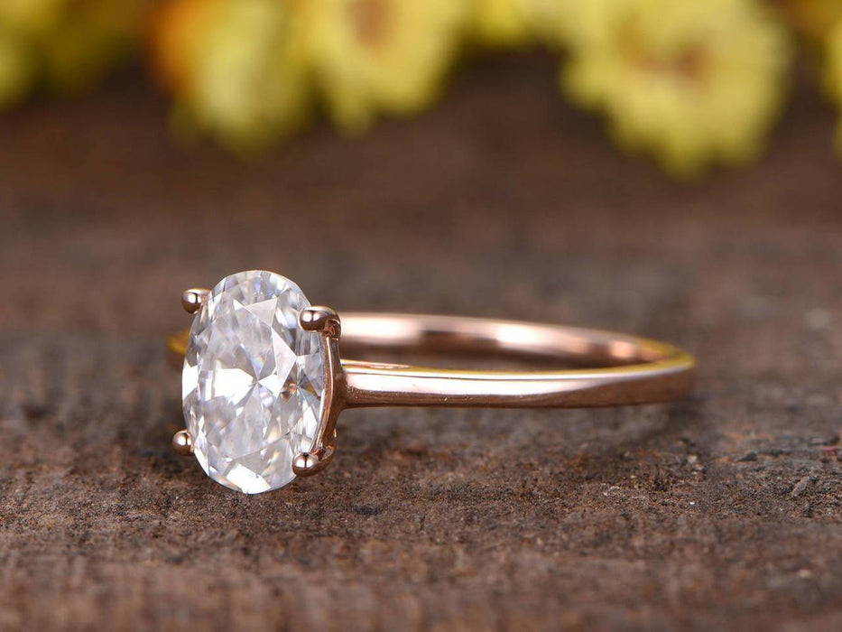 1 Carat Oval Cut Moissanite Solitaire Engagement Ring in 9k Rose Gold