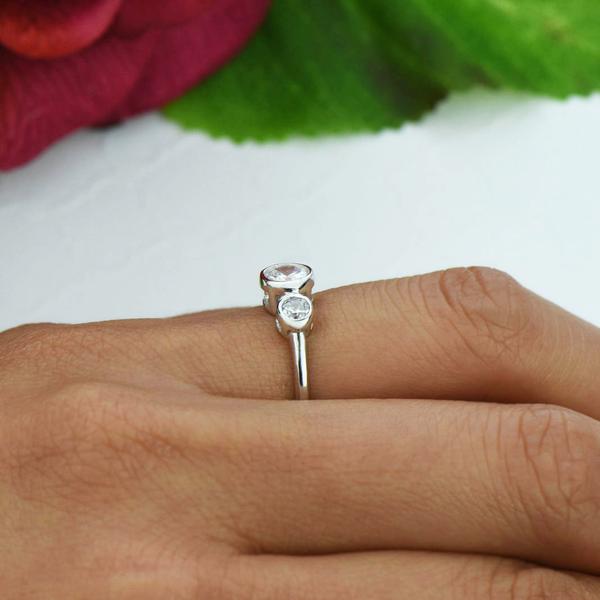 1 Carat Round Cut Three Stones Engagement Ring in White Gold Over Sterling Silver