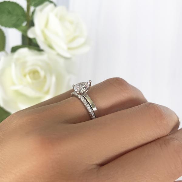 1.25 Carat Pear Cut Solitaire Bridal Ring Set in White Gold over Sterling Silver