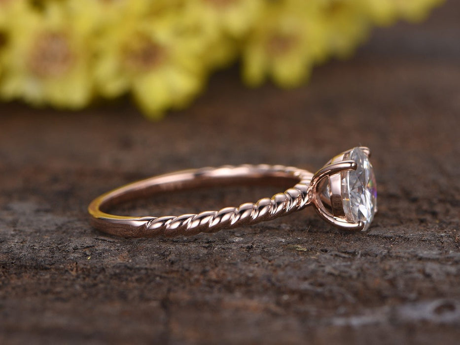 Huge 2 Carat Round Cut Moissanite Solitaire Engagement Ring in Rose Gold