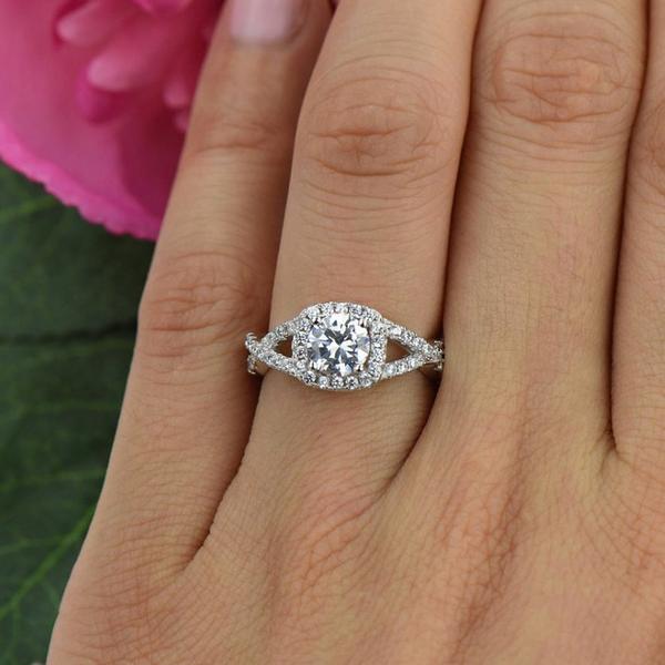1.5 Carat Round Cut Twisted Halo Engagement Ring in White Gold Over Sterling Silver