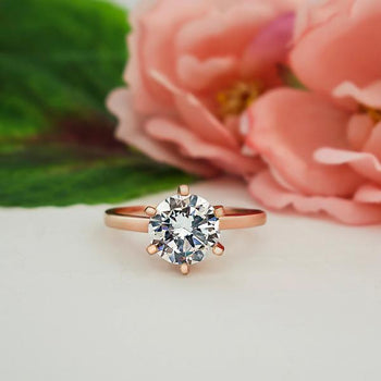 Final Sale: 2 Carat Round Cut Six Prongs Solitaire Engagement Ring in Rose Gold Over Sterling Silver