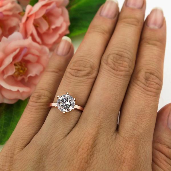 Final Sale: 2 Carat Round Cut Six Prongs Solitaire Engagement Ring in Rose Gold Over Sterling Silver