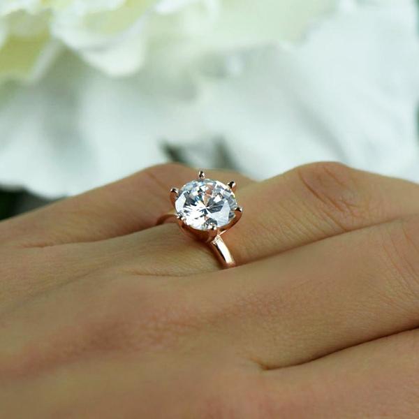 Final Sale: 3 Carat Round Cut Six Prongs Solitaire Engagement Ring in Rose Gold Over Sterling Silver