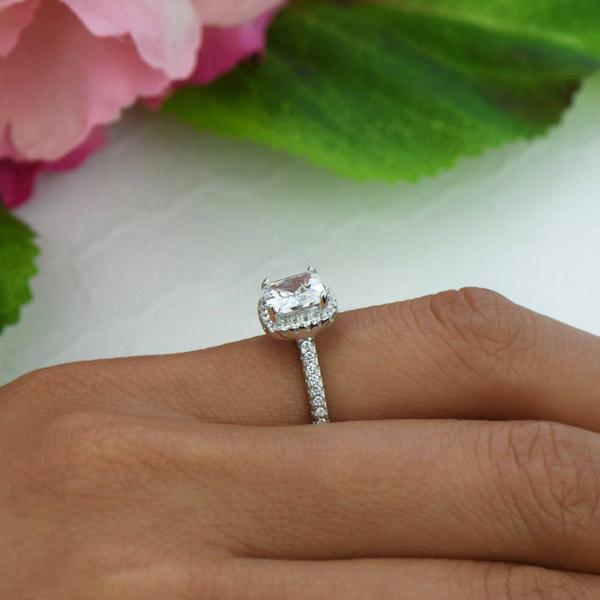 2 Carat Princess Cut Halo Engagement Ring in White Gold over Sterling Silver