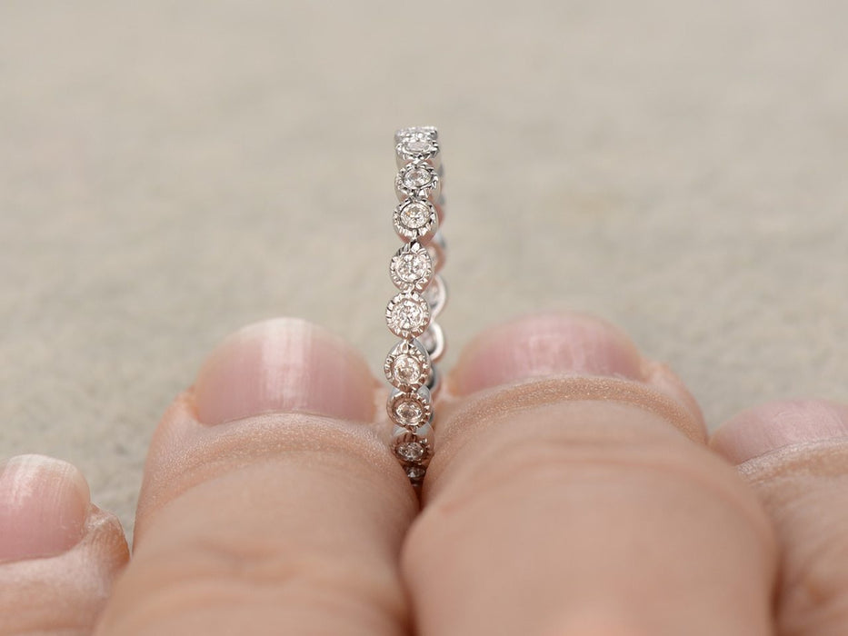 Eternity .50 Carat Round cut Diamond Wedding Ring Band Art deco design in White Gold