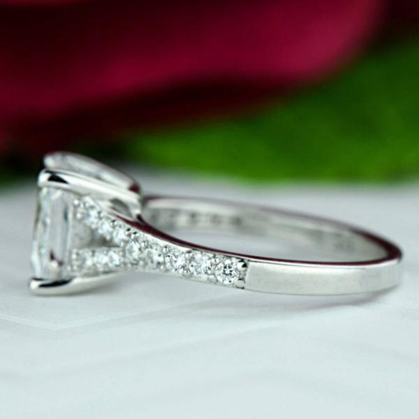 2.5 Carat Princess Cut Split Shank Engagement Ring in White Gold Over Sterling Silve