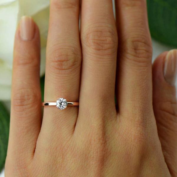 Minimal 0.5 Carat Round Cut Solitaire Ebagement Ring in Rose Gold Over Sterling Silve