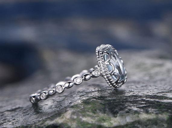 Unique 1.25 Carat Round Cut Aquamarine and Diamond Engagement Ring in White Gold