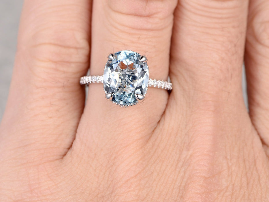 Antique 1.25 Carat Oval Cut Aquamarine and Diamond Engagement Ring in White Gold