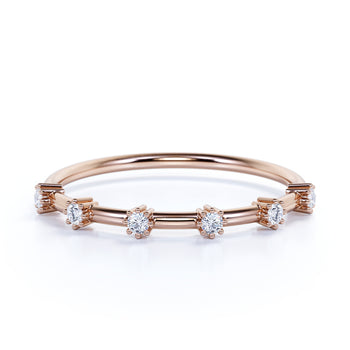 Dainty 6 Stone Mini Stacking Wedding Ring in Rose Gold