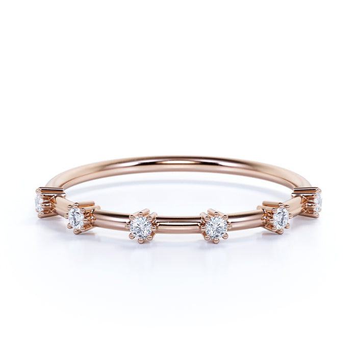 Dainty 6 Stone Mini Stacking Wedding Ring in Rose Gold