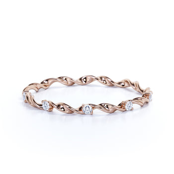 5 Stone Spiral Design Diamond Stacking Wedding Ring Band in Rose Gold
