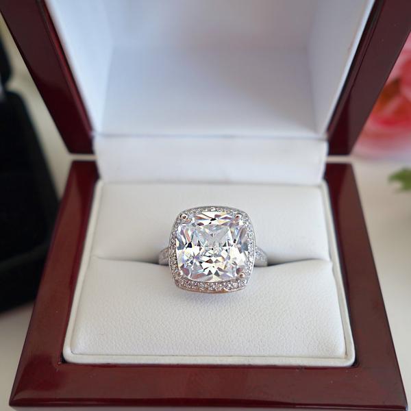 Final Sale 5 Carat Cushion Cut Halo Engagement Ring in White Gold over Sterling Silver