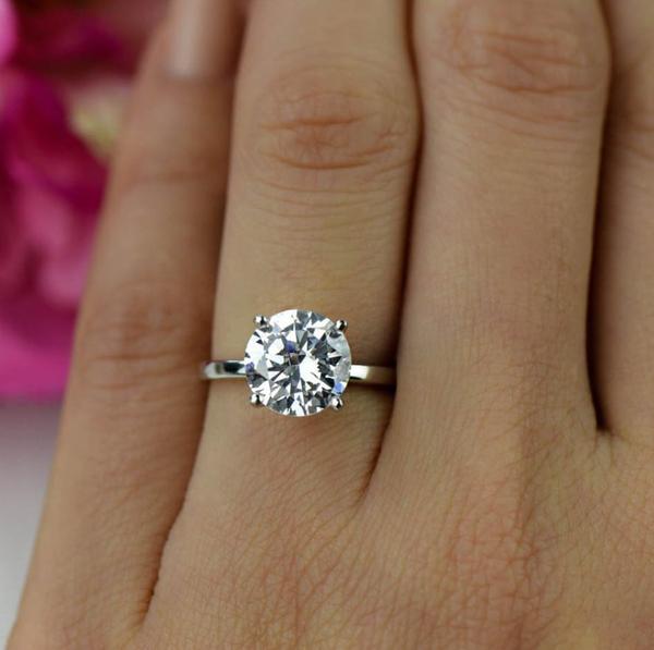 3 Carat Round Cut Four Prongs Solitaire Engagement Ring in White Gold Over Sterling Silve