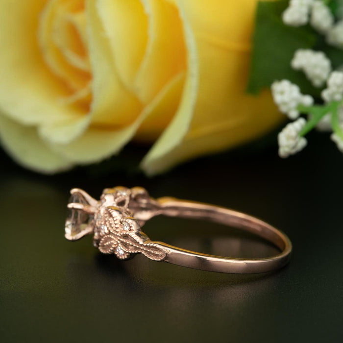 Glamorous 1.25 Carat Round Cut Black Diamond and Diamond Engagement Ring in Rose Gold