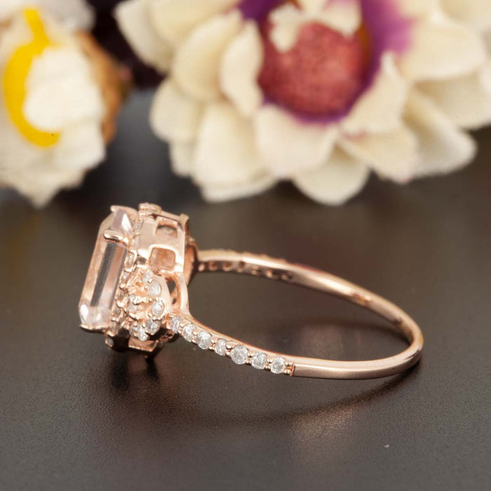 1.25 Carat Emerald Cut Ruby and Diamond Engagement Ring in 9k Rose Gold Dazzling Ring